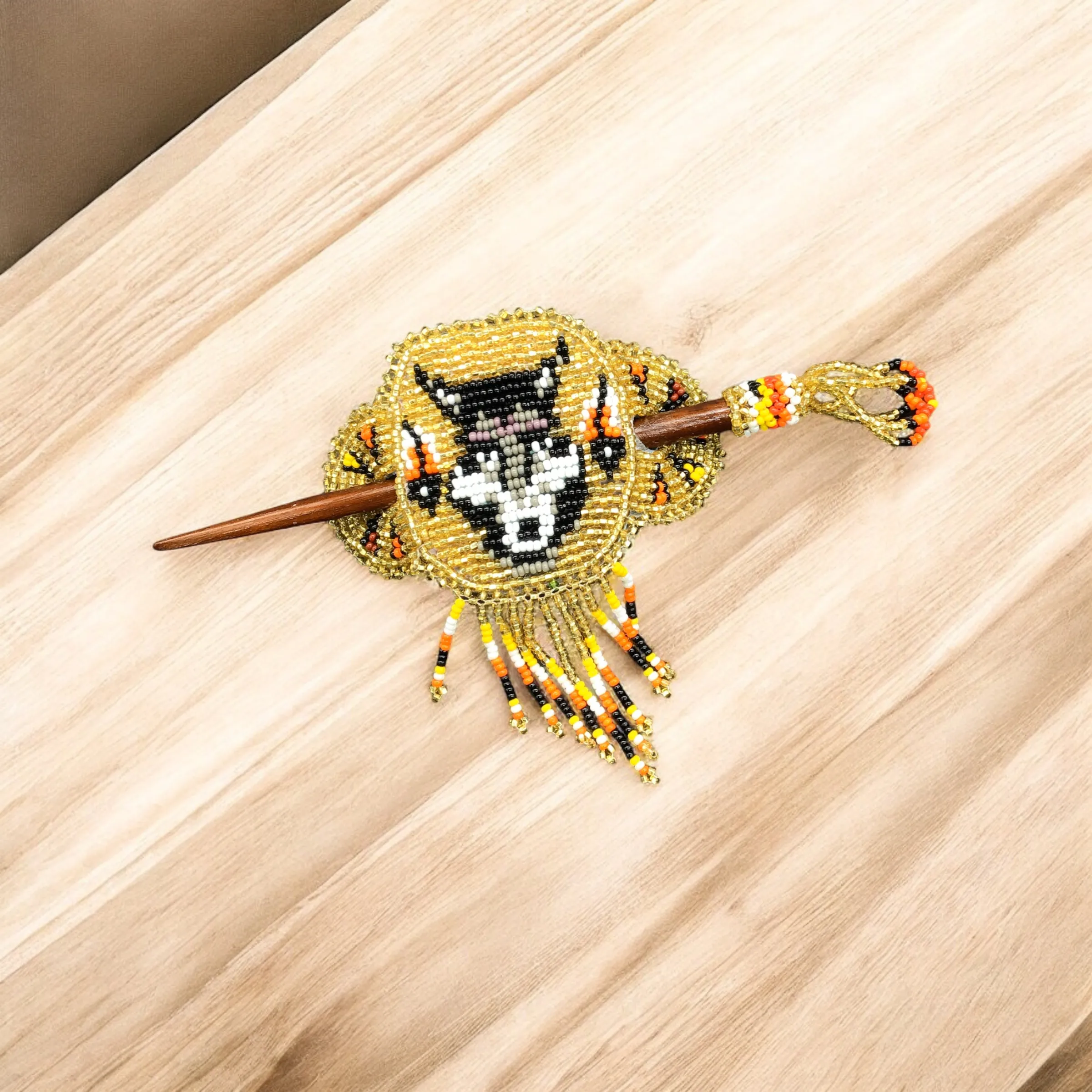 Native American Beaded Barrette with Fringes (6)