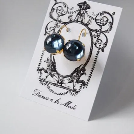 Navy Blue Mirror Back Earrings