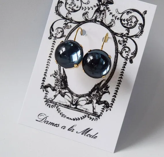 Navy Blue Mirror Back Earrings