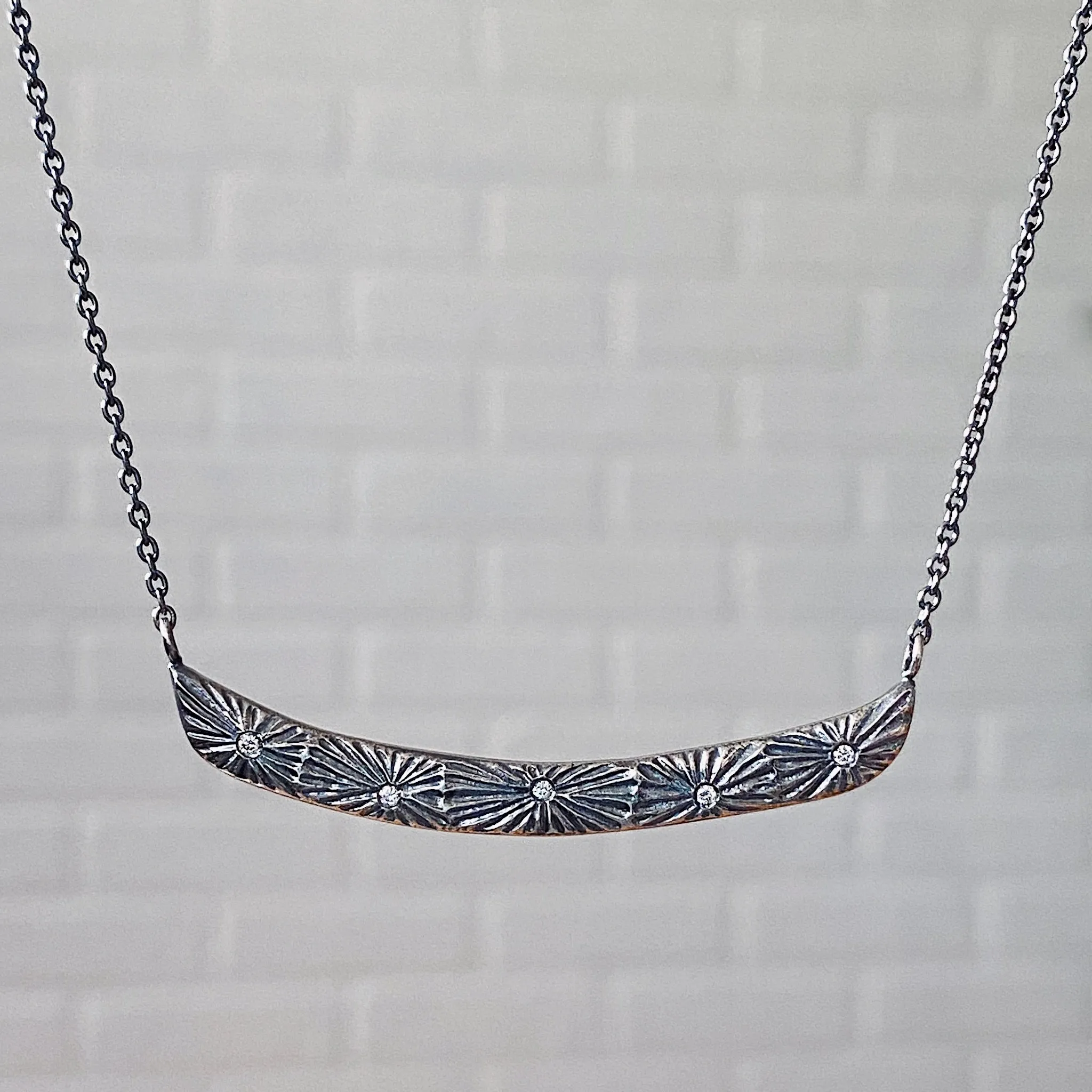 Oxidized Silver Luminous Bar Necklace