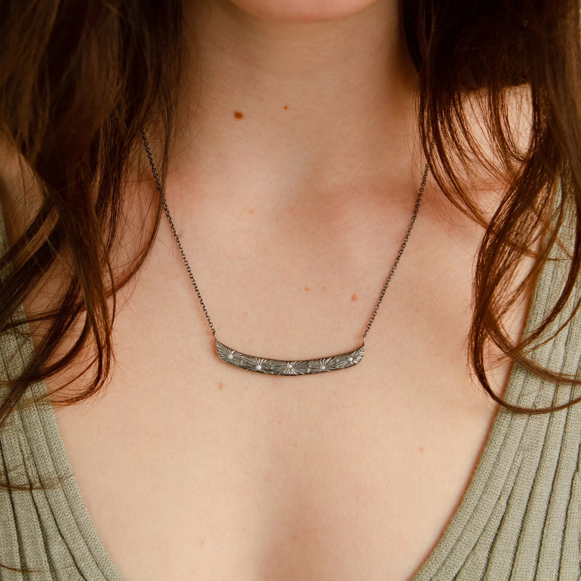 Oxidized Silver Luminous Bar Necklace