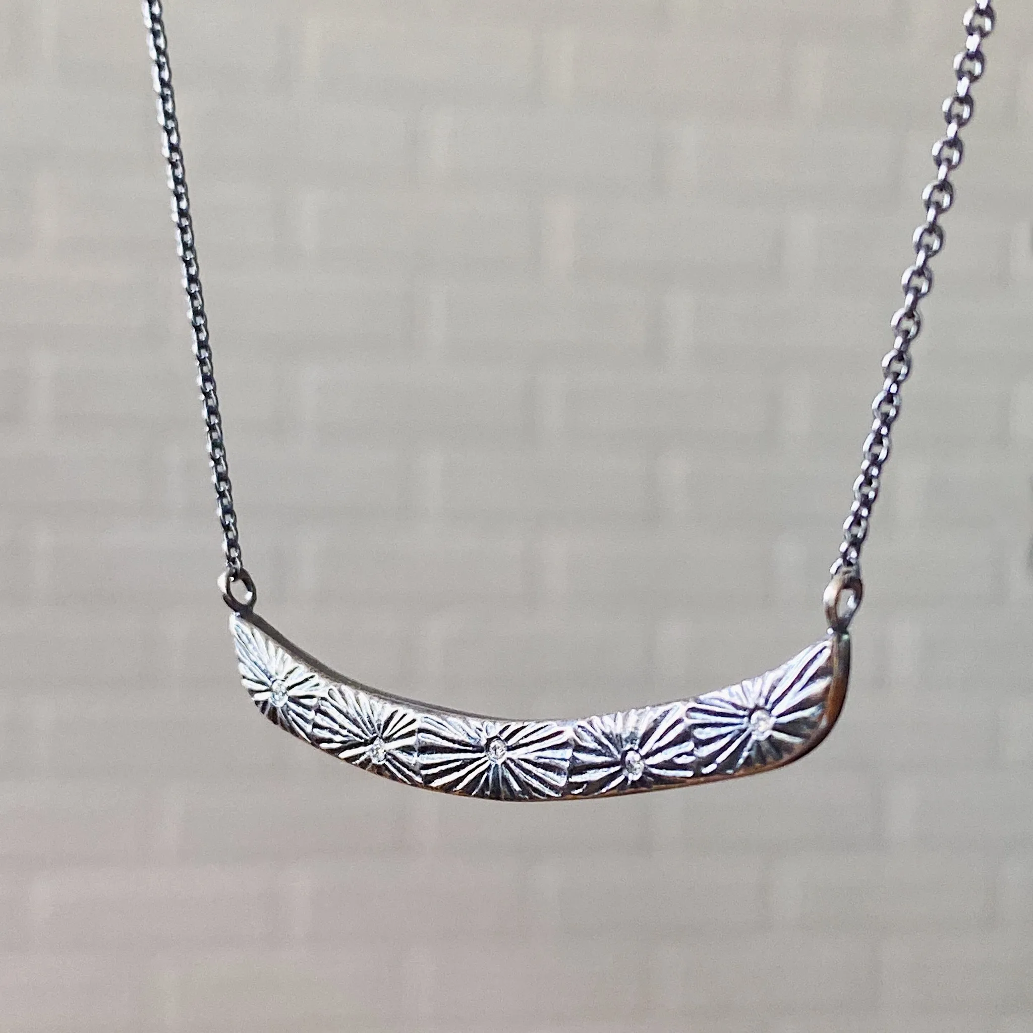 Oxidized Silver Luminous Bar Necklace