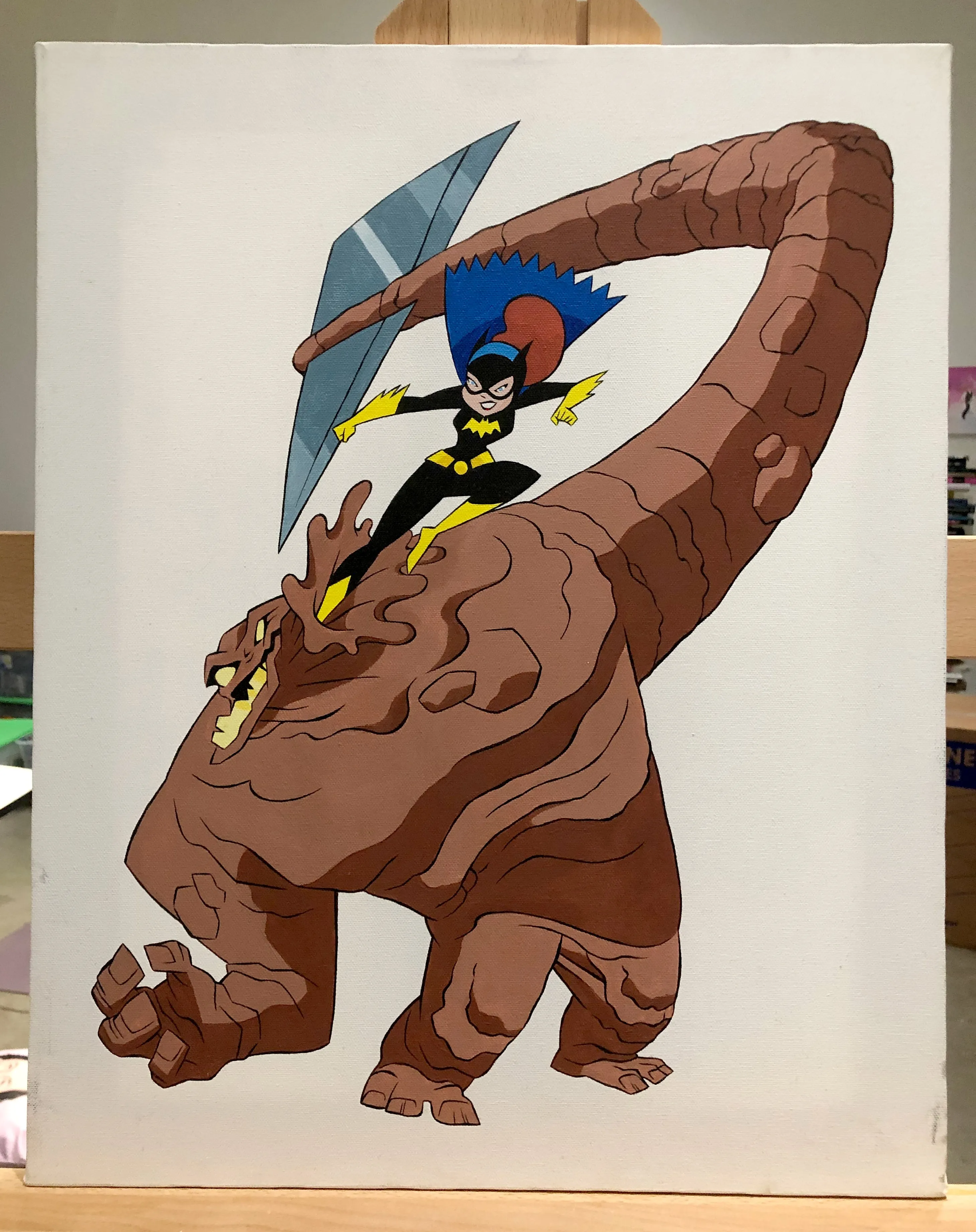 Painting I made in 1998 or 1999 of Batgirl fighting Clayface