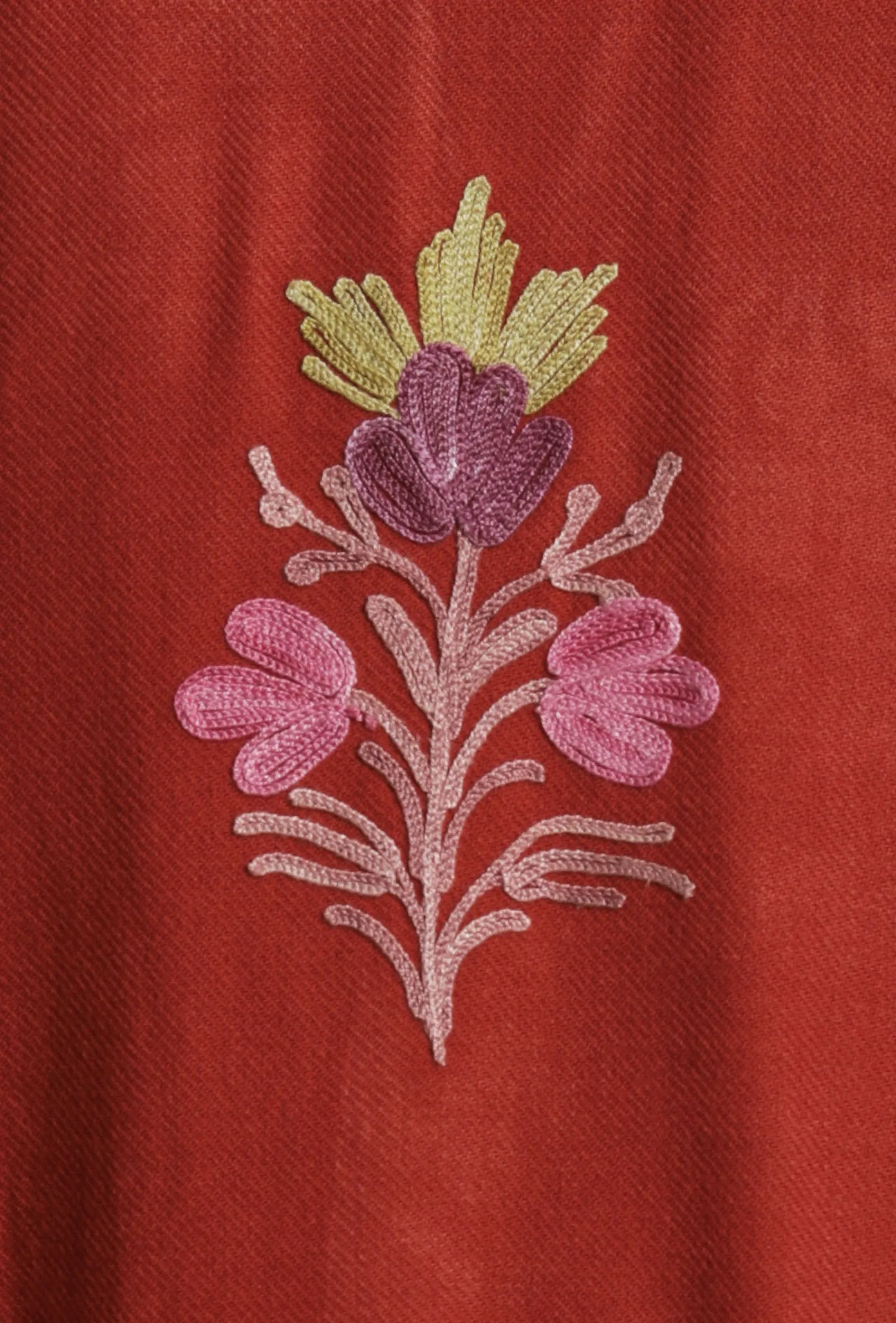 Persian Red Aari Embroidered Kashmiri Phiran-Free Size