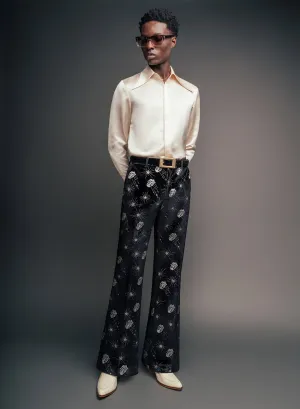 Phix X Rolling Stones Silver Tongue Black Velvet Flare Trousers