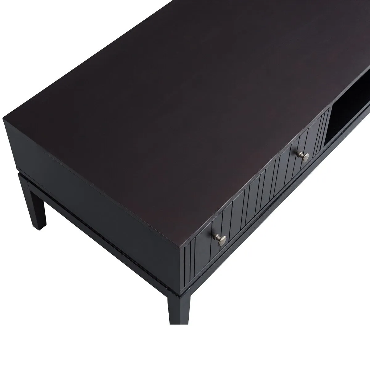 " 46 in. Black Large Rectangle MDF Coffee Table with Drawers "