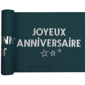 "Joyeux Anniversaire" Birthday Table Runner, Blue and Silver, 197 Inches, 1 Count