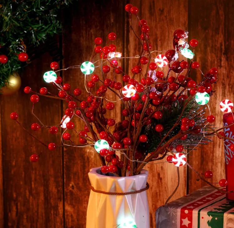 Red and Green Christmas Candy String Lights (Warm White)