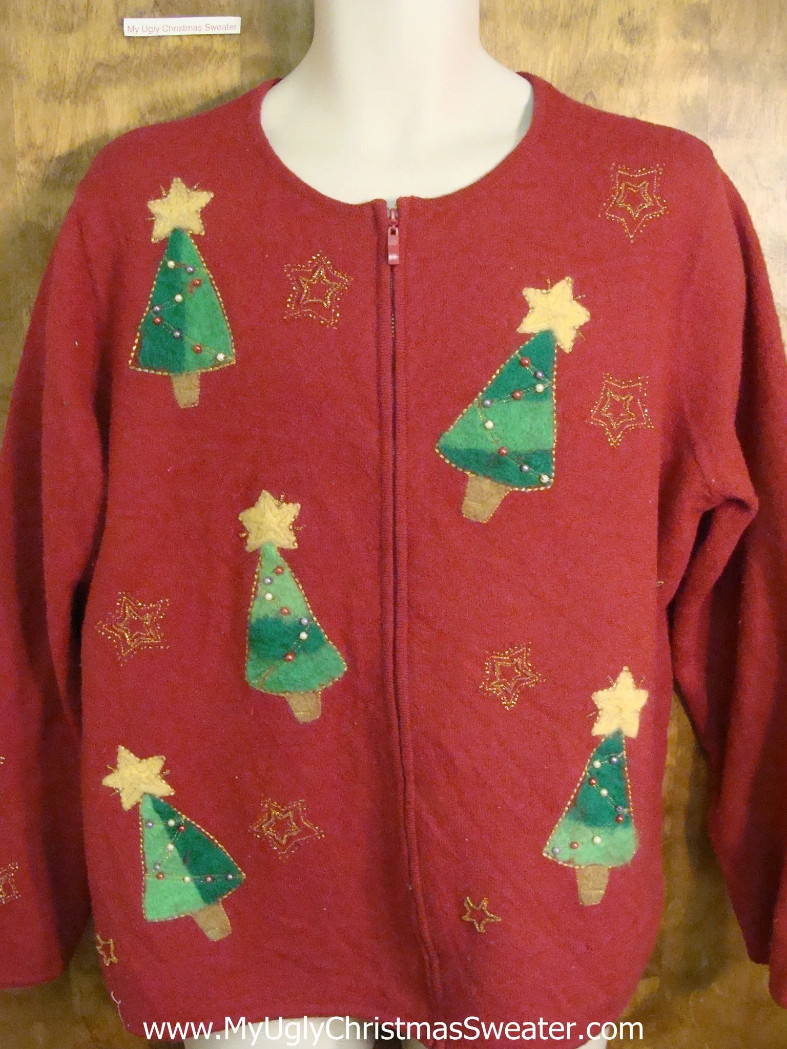 Red Funny Ugliest Christmas Sweater with Tippy Trees