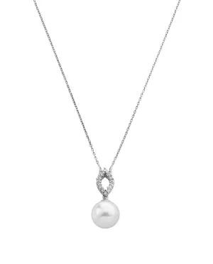 Rhodium Plated Short Necklace for Women with 12mm White Round Pearl and Zircons, 12mm Pearl, 16.5 Length, Lilit Collection