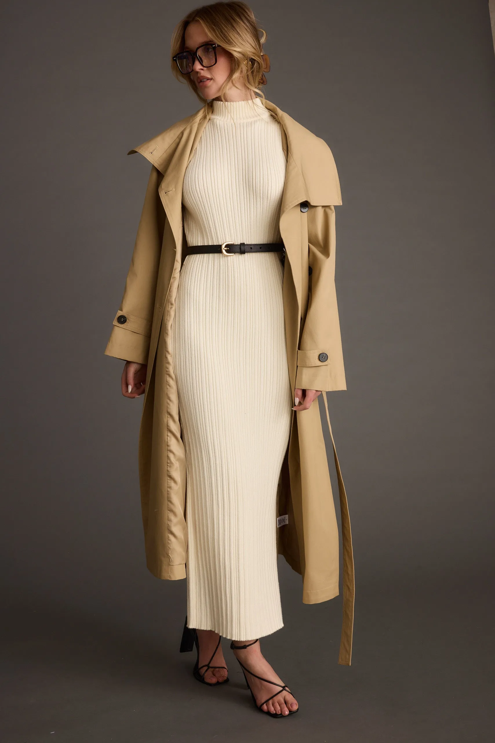 Ruth Cream Turtleneck Sleeveless Sweater Midi Dress