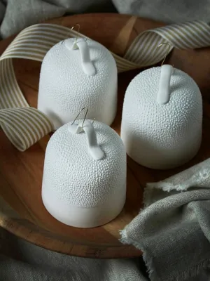 Set of 3 White Ceramic Bell Shaped Decorations