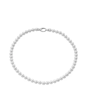 Sterling Silver Rhodium Plated Necklace for Women with Organic Pearl, 7mm Round White Pearls, 17.7" Necklace Length, Lyra Collection