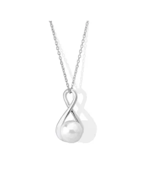 Sterling Silver Rhodium-Plated Pendant Necklace for Women with 10mm Round White Pearl, 16"/18" Necklace Length, Duna Collection